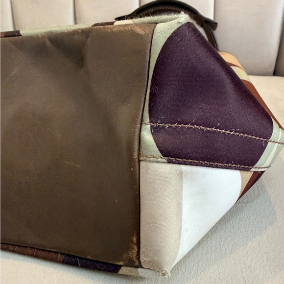 Vintage Coach Scarf Print Multicolor Signature Monogram Shoulder Handbag Purse - Picture 6 of 13